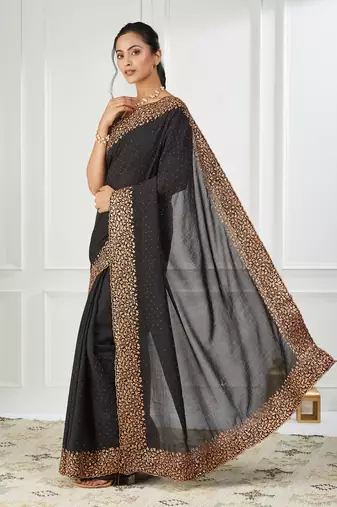 Silk blend black embroidered saree
