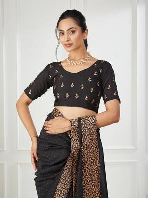 Silk blend black embroidered saree 4