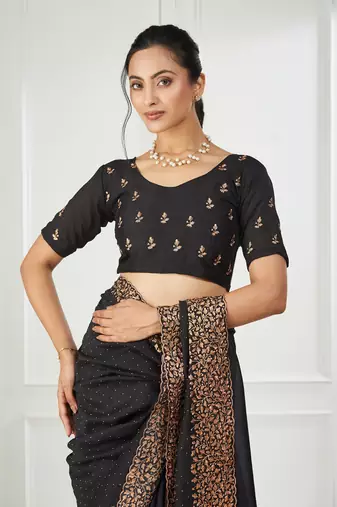 Silk blend black embroidered saree