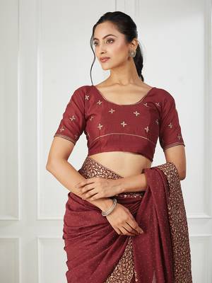 maroon embroidered silk blend saree 4