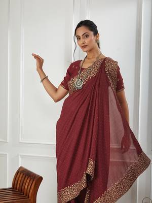 maroon embroidered silk blend saree 5