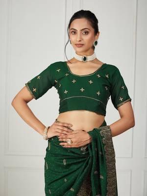 green embroidered silk blend saree 4