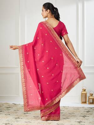 pink embroidered silk blend saree 2