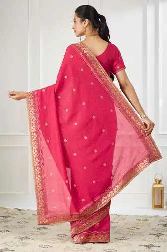 pink embroidered silk blend saree