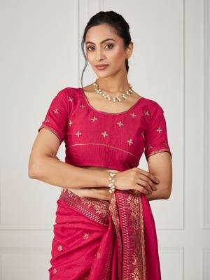 pink embroidered silk blend saree 4