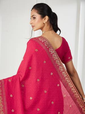 pink embroidered silk blend saree 5