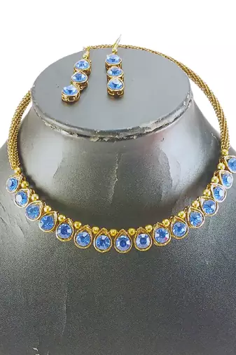 Free size brass light blue stone stud hasli