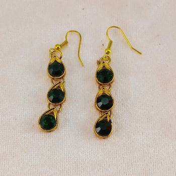 Free size brass dark green stone stud hasli 4