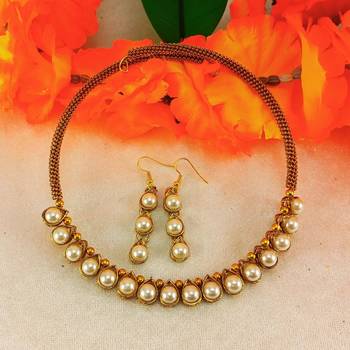 Free size brass white moti stud hasli 2