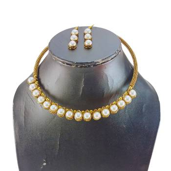 Free size brass white moti stud hasli 3