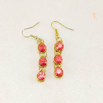 Free size brass pink stone stud hasli 4