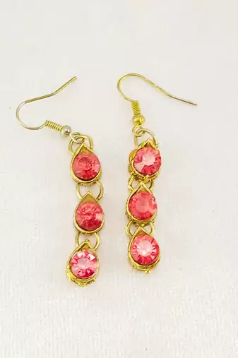 Free size brass pink stone stud hasli