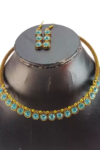 Free size brass firozi stone stud hasli