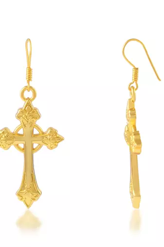 Brass gold plated christian cross earrings and finger ring combo spiritual jewellery set for men women