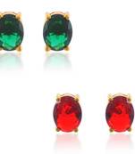 Brass goldplated combo of imitation ruby and emerald stud earrings for women