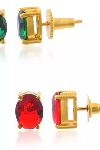 Brass goldplated combo of imitation ruby and emerald stud earrings for women