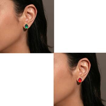 Brass goldplated combo of imitation ruby and emerald stud earrings for women 4