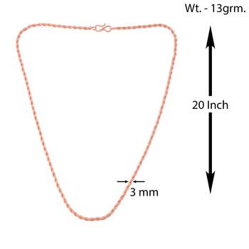 Pure copper 3mm thick rope chain for men women 22 inches 3