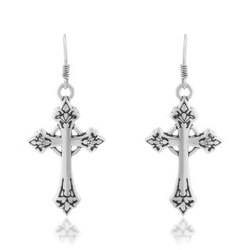 brass antique silver-plated dangler cross earrings 1