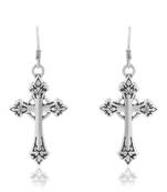 brass antique silver-plated dangler cross earrings