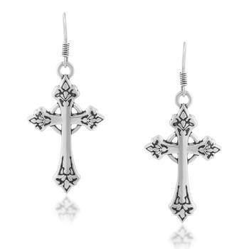 brass antique silver-plated dangler cross earrings 2