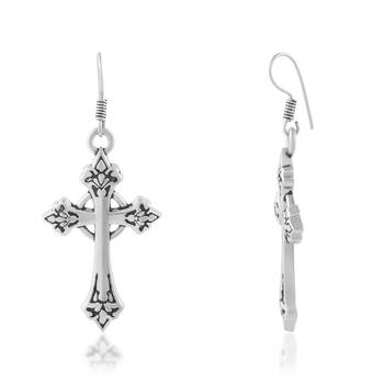 brass antique silver-plated dangler cross earrings 3