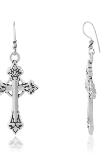 brass antique silver-plated dangler cross earrings
