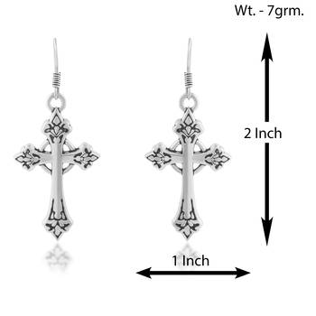 brass antique silver-plated dangler cross earrings 4