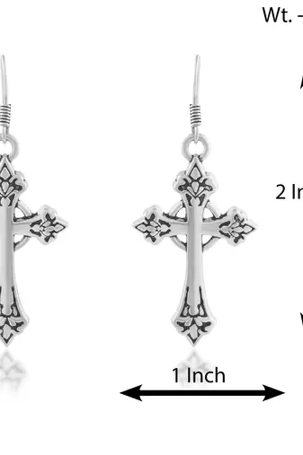 brass antique silver-plated dangler cross earrings