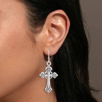 brass antique silver-plated dangler cross earrings 5