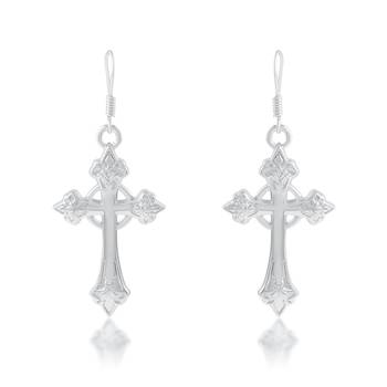 Brass silver plated christian spiritual crucifix cross dangler earrings for men women 1