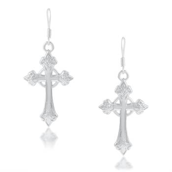 Brass silver plated christian spiritual crucifix cross dangler earrings for men women 2