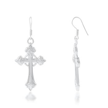 Brass silver plated christian spiritual crucifix cross dangler earrings for men women 3