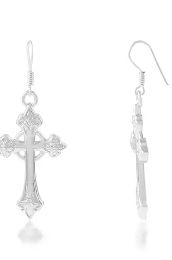 Brass silver plated christian spiritual crucifix cross dangler earrings for men women