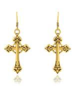 dzine trendz brass dangler earrings - antique gold-plated, crucifix design, 3.5 cm