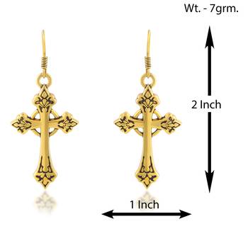 dzine trendz brass dangler earrings - antique gold-plated, crucifix design, 3.5 cm 4