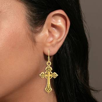 dzine trendz brass dangler earrings - antique gold-plated, crucifix design, 3.5 cm 5