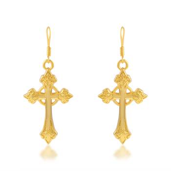 dzine trendz 24kt gold-plated brass crucifix dangler earrings - classic 3 cm design 1