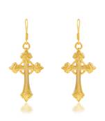 dzine trendz 24kt gold-plated brass crucifix dangler earrings - classic 3 cm design