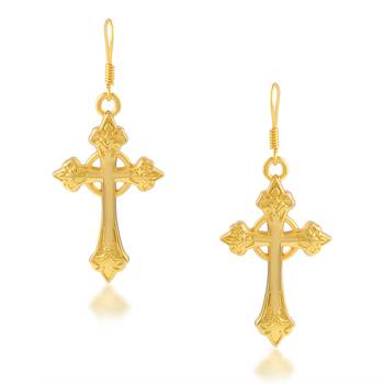 dzine trendz 24kt gold-plated brass crucifix dangler earrings - classic 3 cm design 2