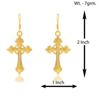 dzine trendz 24kt gold-plated brass crucifix dangler earrings - classic 3 cm design 4