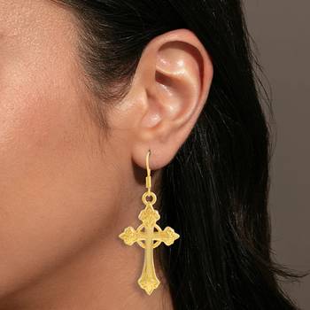 dzine trendz 24kt gold-plated brass crucifix dangler earrings - classic 3 cm design 5