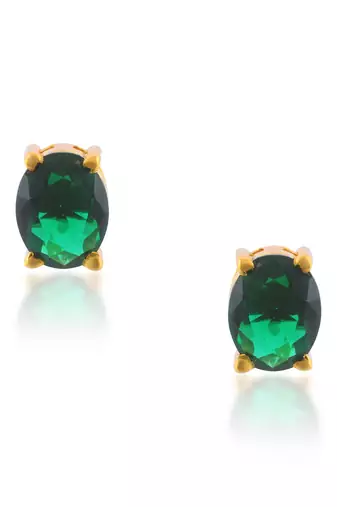 Brass gold plated imitation emerald stud earrings for women girls