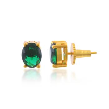 Brass gold plated imitation emerald stud earrings for women girls 3