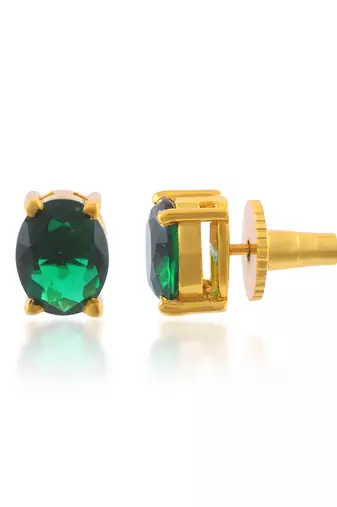 Brass gold plated imitation emerald stud earrings for women girls