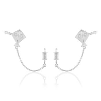 Brass antique silver plated kite shape patang charkhi earrings for women 1