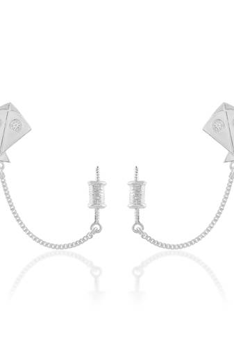 Brass antique silver plated kite shape patang charkhi earrings for women