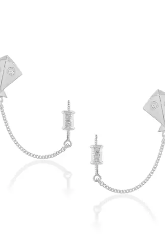 Brass antique silver plated kite shape patang charkhi earrings for women