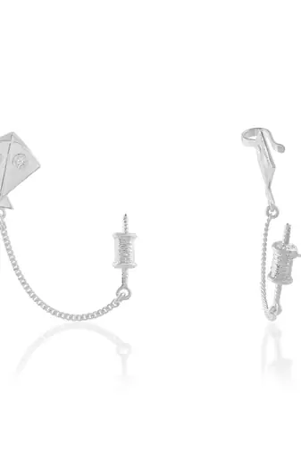 Brass antique silver plated kite shape patang charkhi earrings for women