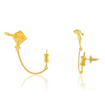 Brass micron gold plated kite shape patang charkhi earrings for women 2